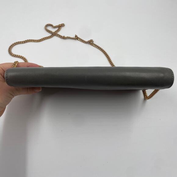 Celine Vintage Gray Leather Crossbody Bag Purse WOC Wallet on Chain Mini Clutch - Picture 6 of 12